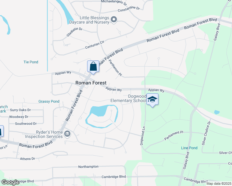map of restaurants, bars, coffee shops, grocery stores, and more near 2615 Appian Way in New Caney