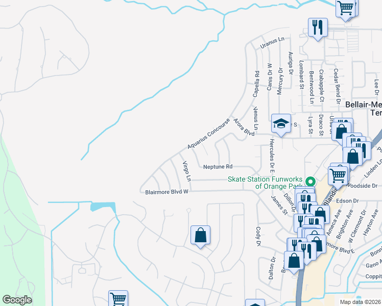 map of restaurants, bars, coffee shops, grocery stores, and more near 424 Leo Court in Orange Park
