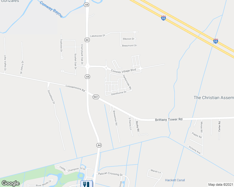 map of restaurants, bars, coffee shops, grocery stores, and more near 364 Glenthorne Drive in Gonzales