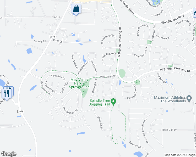 map of restaurants, bars, coffee shops, grocery stores, and more near 330 Bloomhill Place in Magnolia