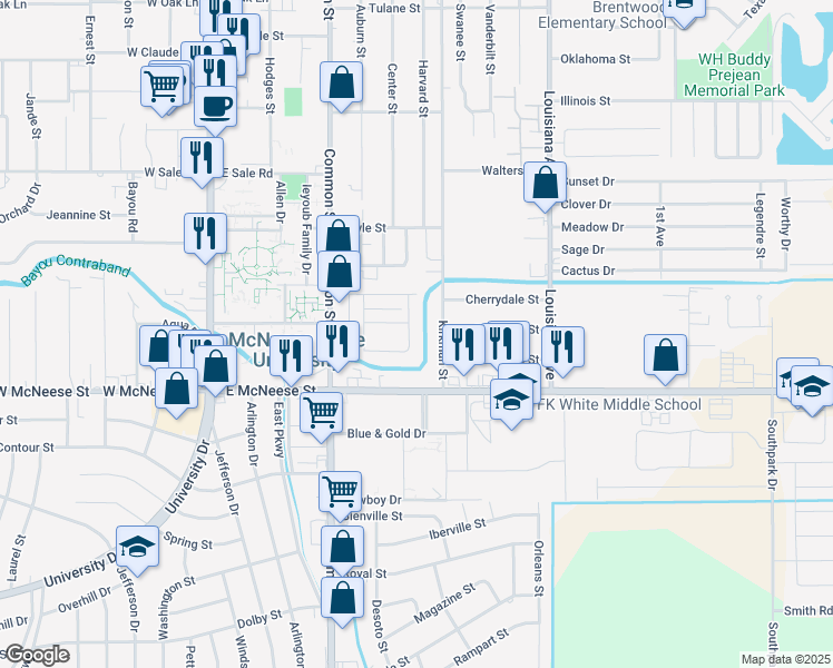 map of restaurants, bars, coffee shops, grocery stores, and more near 4336 Kirkman Street in Lake Charles