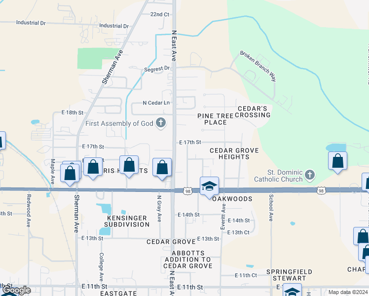 map of restaurants, bars, coffee shops, grocery stores, and more near 1634 North East Avenue in Panama City