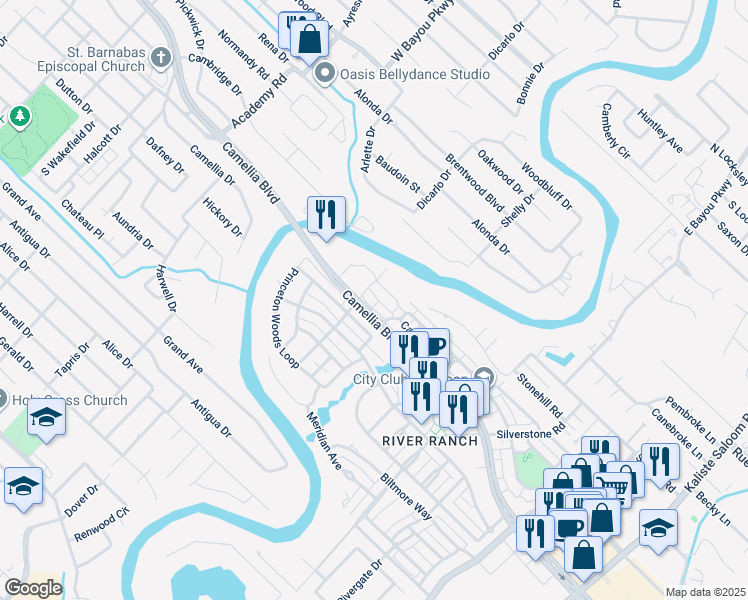 map of restaurants, bars, coffee shops, grocery stores, and more near 623 Elysian Fields Drive in Lafayette