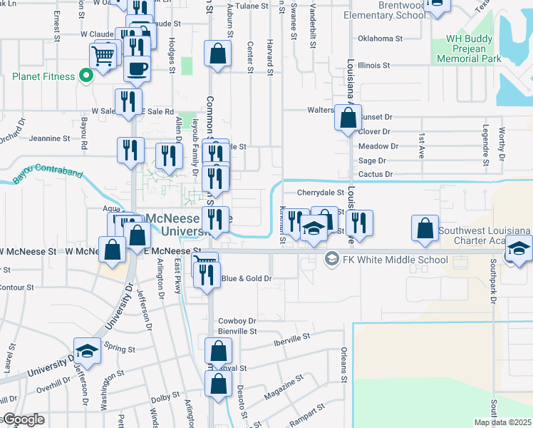 map of restaurants, bars, coffee shops, grocery stores, and more near 4336 Kirkman Street in Lake Charles