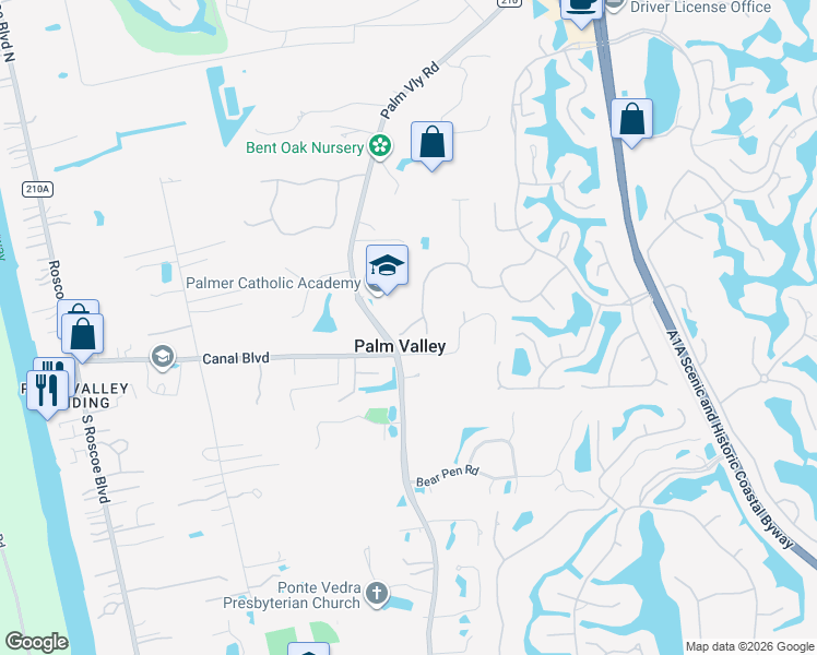 map of restaurants, bars, coffee shops, grocery stores, and more near 205 Pink Ibis Court in Ponte Vedra Beach