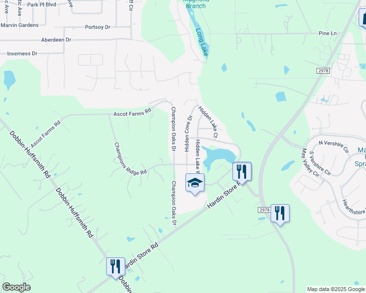 map of restaurants, bars, coffee shops, grocery stores, and more near 28806 Hidden Cove Drive in Magnolia