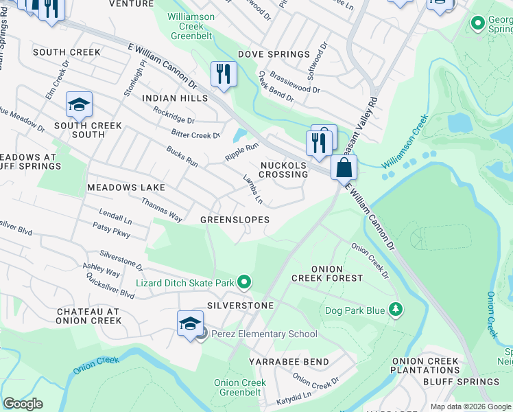 map of restaurants, bars, coffee shops, grocery stores, and more near 4811 Tournus Trail in Austin