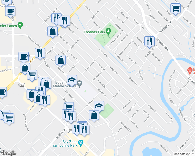 map of restaurants, bars, coffee shops, grocery stores, and more near 501 Harrell Drive in Lafayette