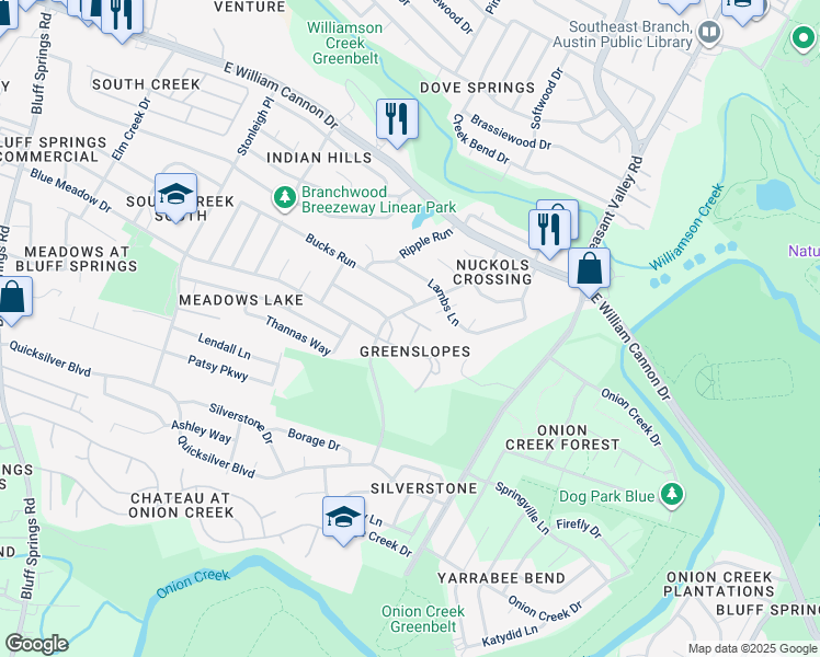 map of restaurants, bars, coffee shops, grocery stores, and more near 4707 Yucca Hill Drive in Austin