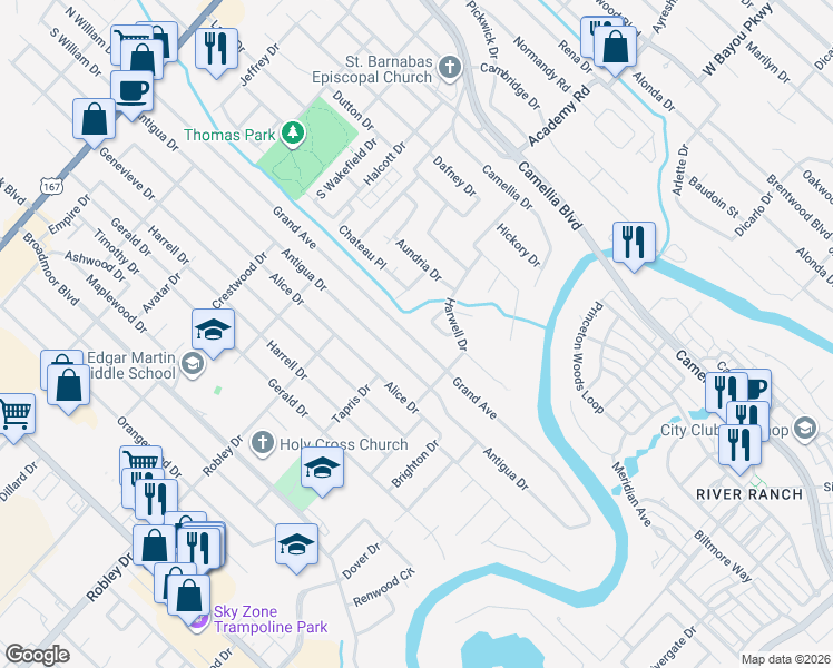 map of restaurants, bars, coffee shops, grocery stores, and more near 110 Duncan Drive in Lafayette