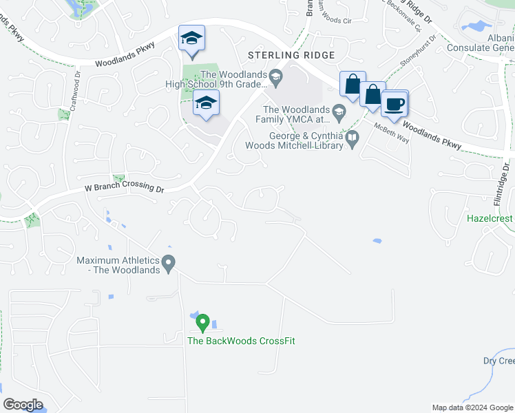 map of restaurants, bars, coffee shops, grocery stores, and more near 91 South Vesper Bend Circle in Spring