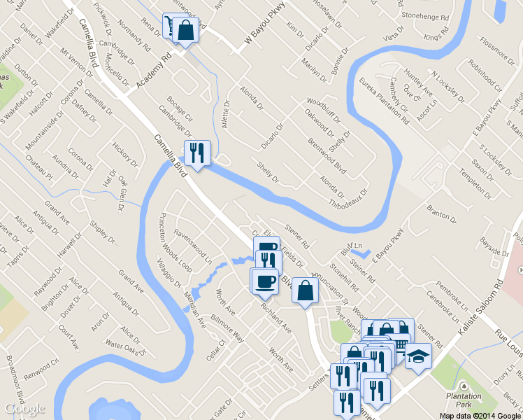 map of restaurants, bars, coffee shops, grocery stores, and more near 316 Steiner Road in Lafayette