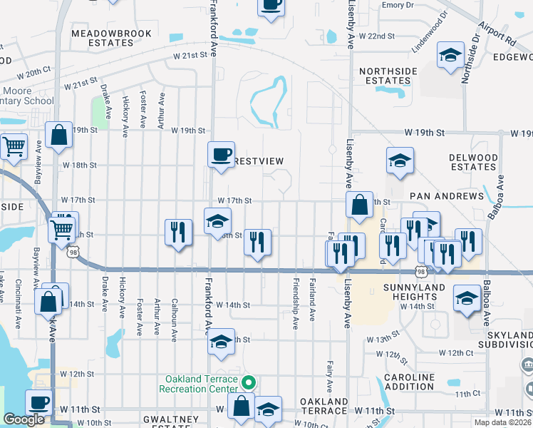 map of restaurants, bars, coffee shops, grocery stores, and more near 1625 Flower Avenue in Panama City