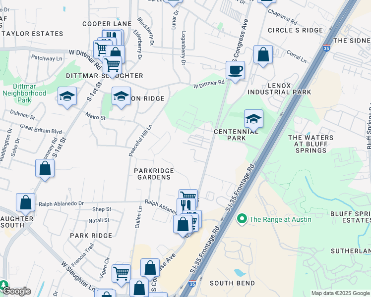 map of restaurants, bars, coffee shops, grocery stores, and more near 210 Virtus Bend in Austin