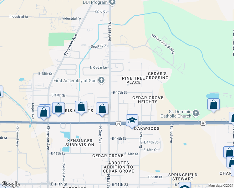 map of restaurants, bars, coffee shops, grocery stores, and more near 1631 North James Avenue in Panama City