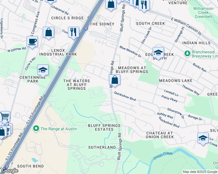 map of restaurants, bars, coffee shops, grocery stores, and more near 7430 Old Lockhart Road in Austin