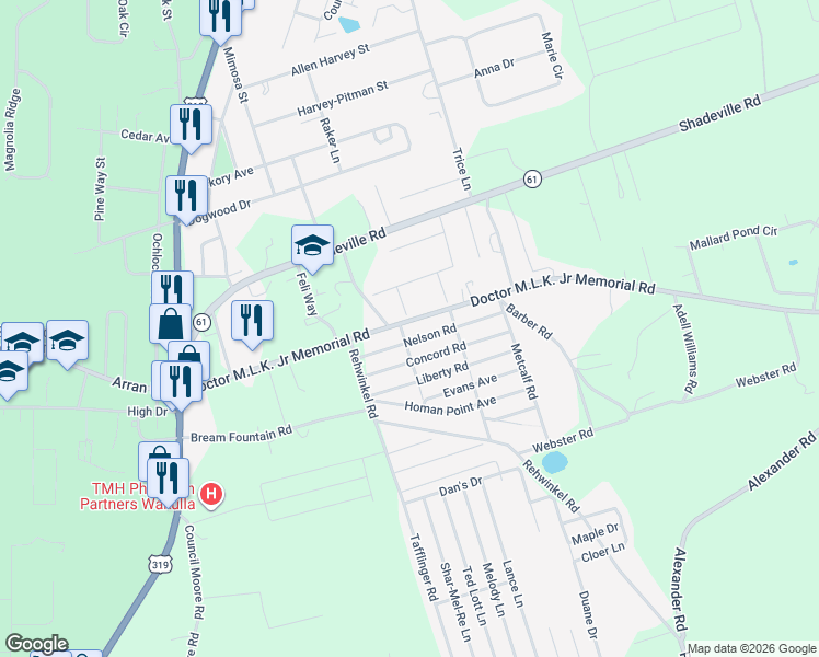 map of restaurants, bars, coffee shops, grocery stores, and more near 193 Doctor Martin Luther King Junior Memorial Road in Crawfordville