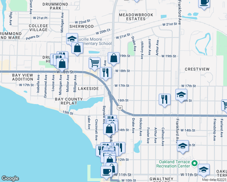 map of restaurants, bars, coffee shops, grocery stores, and more near 1610 Beck Avenue in Panama City