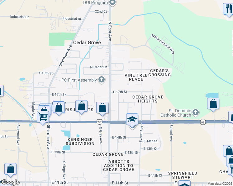map of restaurants, bars, coffee shops, grocery stores, and more near 1634 North East Avenue in Panama City