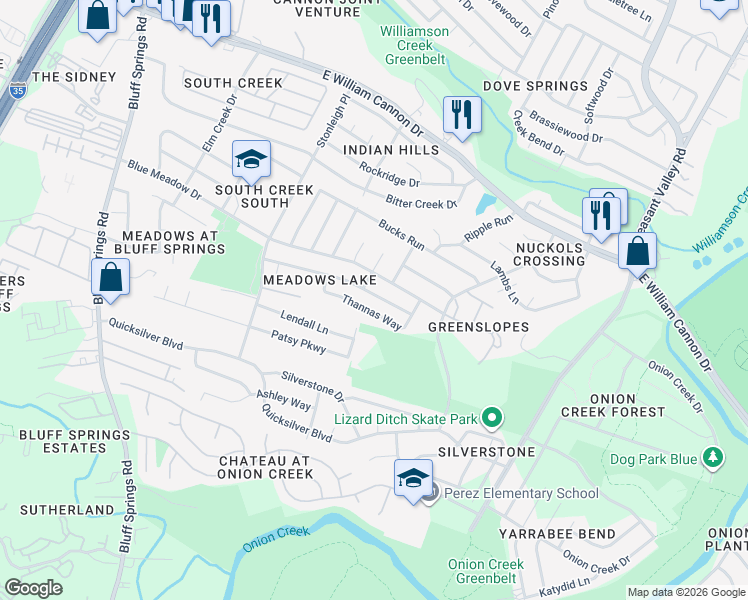 map of restaurants, bars, coffee shops, grocery stores, and more near 4509 Magin Meadow Drive in Austin