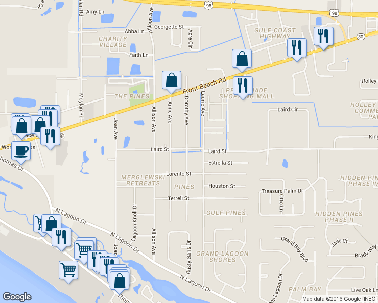map of restaurants, bars, coffee shops, grocery stores, and more near 2316 Dorothy Avenue in Panama City Beach