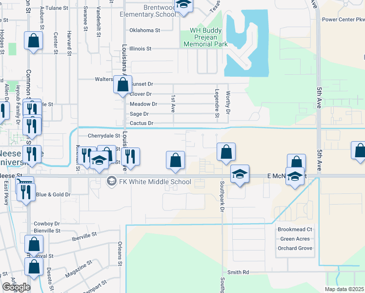 map of restaurants, bars, coffee shops, grocery stores, and more near 4442 Brown Street in Lake Charles