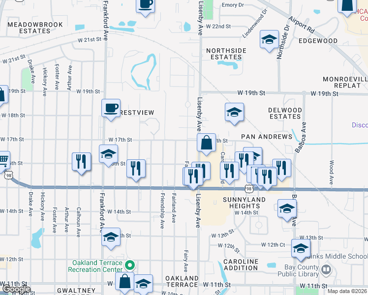 map of restaurants, bars, coffee shops, grocery stores, and more near 1613 Fairy Avenue in Panama City