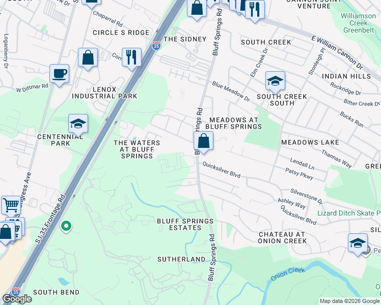map of restaurants, bars, coffee shops, grocery stores, and more near 7430 Old Lockhart Road in Austin