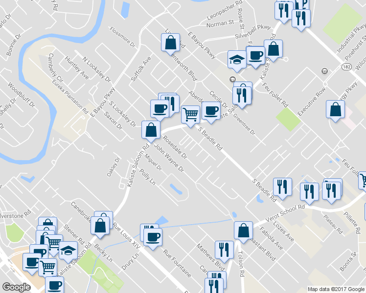 map of restaurants, bars, coffee shops, grocery stores, and more near 13 Courtyard Circle in Lafayette