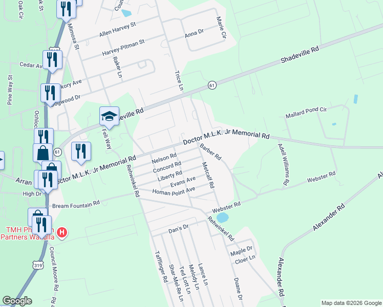 map of restaurants, bars, coffee shops, grocery stores, and more near 107 Nelson Rd in Crawfordville