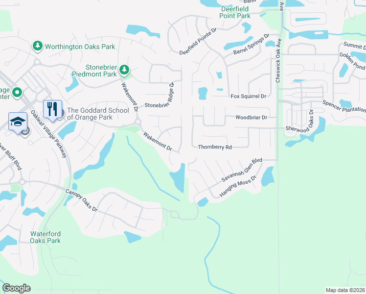 map of restaurants, bars, coffee shops, grocery stores, and more near 907 Wilmington Lane in Orange Park