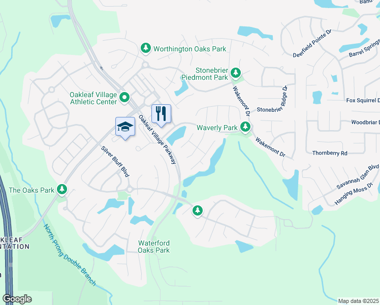 map of restaurants, bars, coffee shops, grocery stores, and more near 786 Bellshire Drive in Orange Park