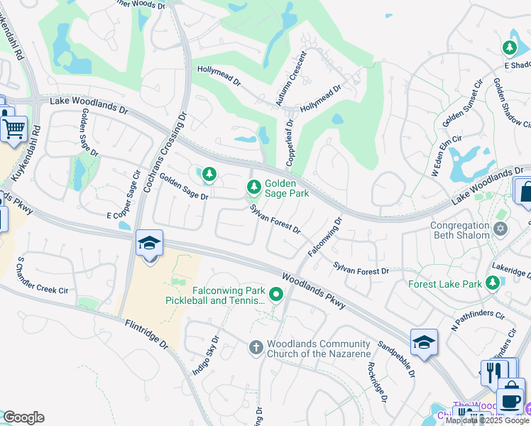 map of restaurants, bars, coffee shops, grocery stores, and more near 7 West Stony Bridge Court in Spring
