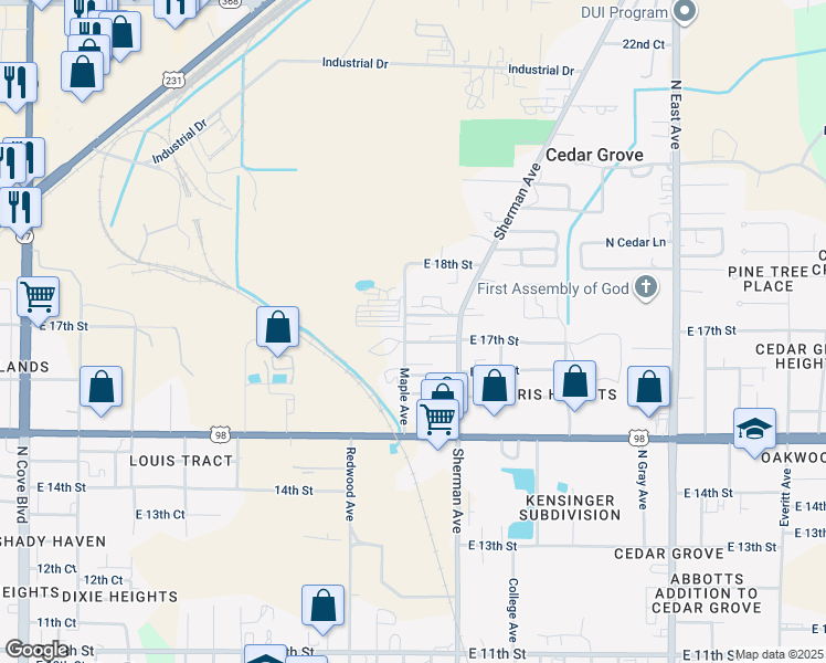 map of restaurants, bars, coffee shops, grocery stores, and more near 1702 Maple Avenue in Panama City