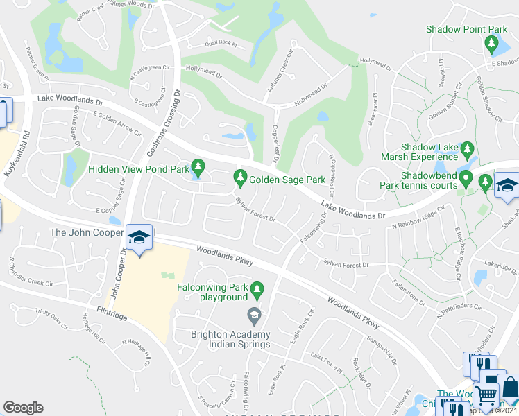 map of restaurants, bars, coffee shops, grocery stores, and more near 7 West Stony Bridge Court in Spring