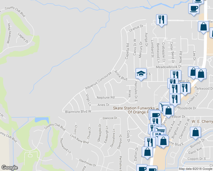 map of restaurants, bars, coffee shops, grocery stores, and more near 440 Saturn Lane West in Orange Park