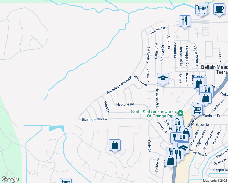 map of restaurants, bars, coffee shops, grocery stores, and more near 424 Leo Court in Orange Park