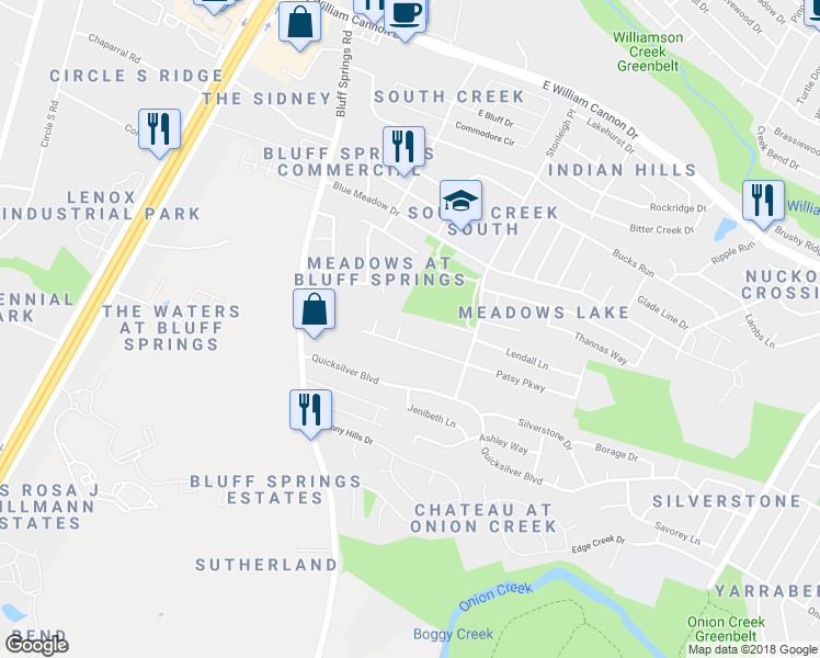 map of restaurants, bars, coffee shops, grocery stores, and more near 7301 Eds Cove in Austin