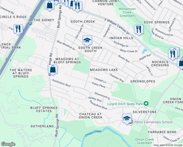 map of restaurants, bars, coffee shops, grocery stores, and more near 2403 Andrea Woods Cove in Austin