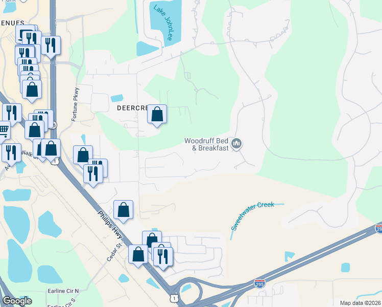 map of restaurants, bars, coffee shops, grocery stores, and more near 7804 Rittenhouse Lane in Jacksonville