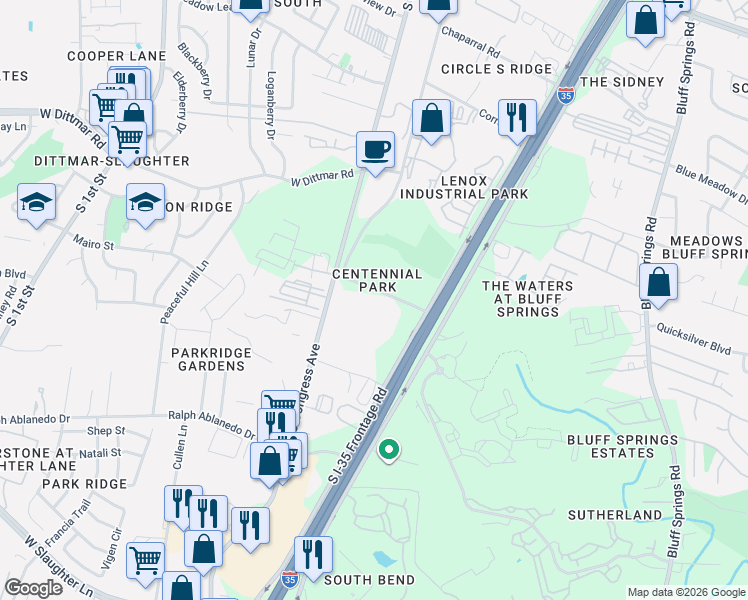 map of restaurants, bars, coffee shops, grocery stores, and more near 135 Foremost Drive in Austin
