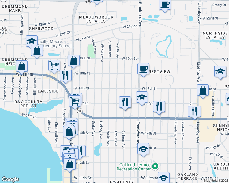 map of restaurants, bars, coffee shops, grocery stores, and more near 1612 Arthur Avenue in Panama City