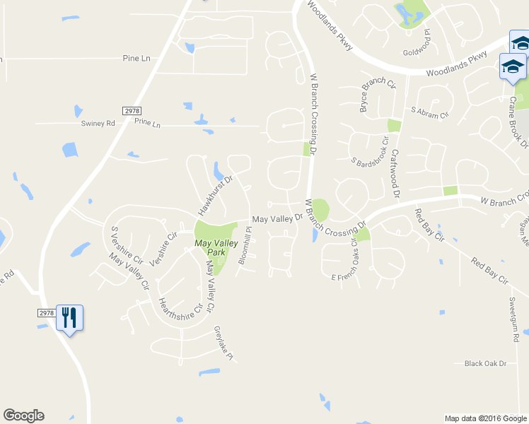 map of restaurants, bars, coffee shops, grocery stores, and more near 51 West Sage Creek Place in The Woodlands