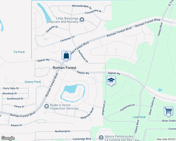 map of restaurants, bars, coffee shops, grocery stores, and more near 2615 Appian Way in New Caney