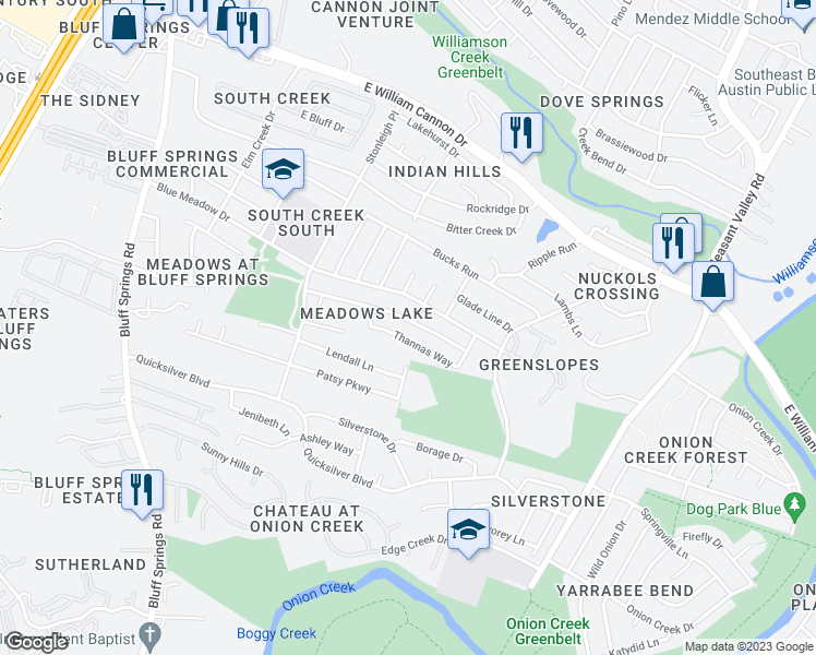 map of restaurants, bars, coffee shops, grocery stores, and more near 4423 Magin Meadow Drive in Austin