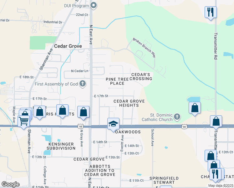 map of restaurants, bars, coffee shops, grocery stores, and more near 2823 East 17th Street in Panama City