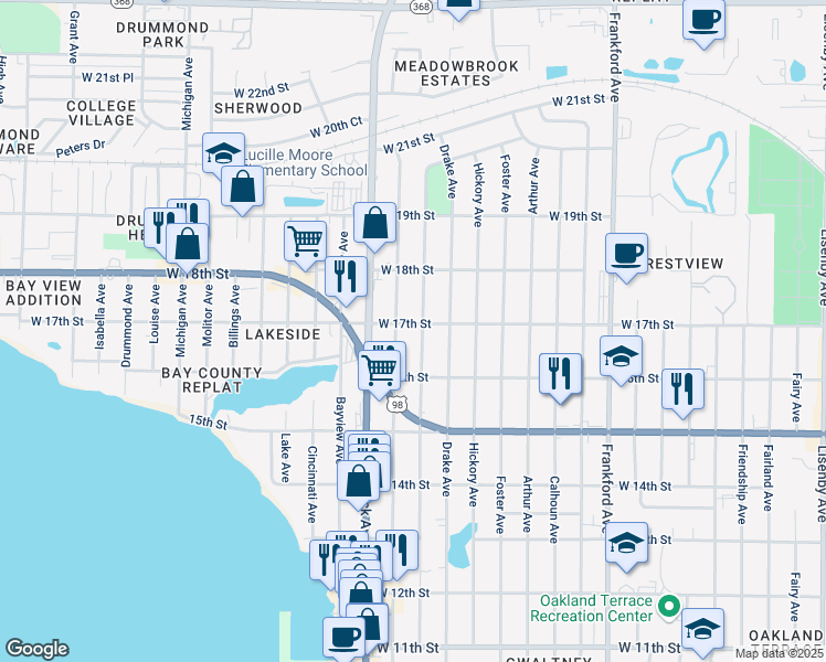 map of restaurants, bars, coffee shops, grocery stores, and more near 1613 Wilmont Avenue in Panama City