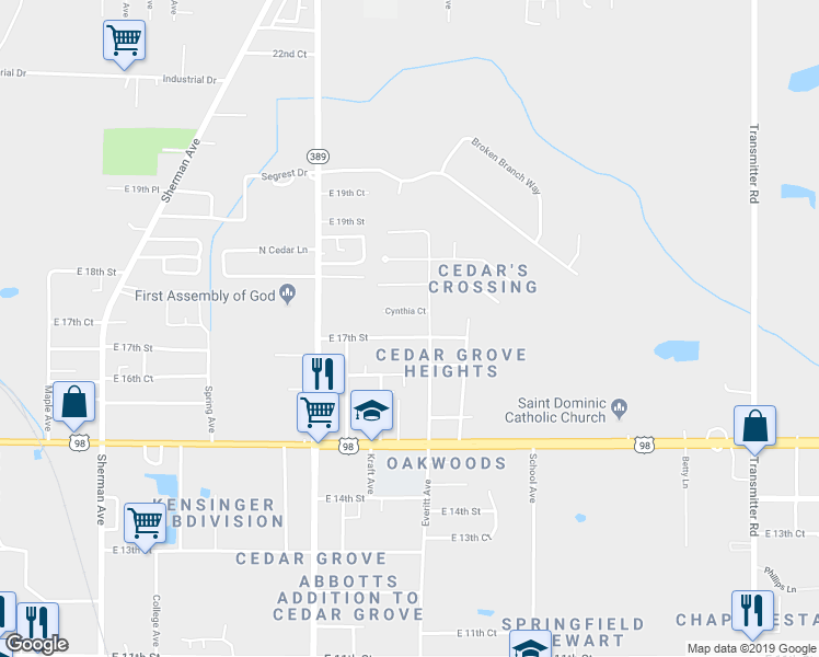 map of restaurants, bars, coffee shops, grocery stores, and more near 2821 East 17th Street in Panama City
