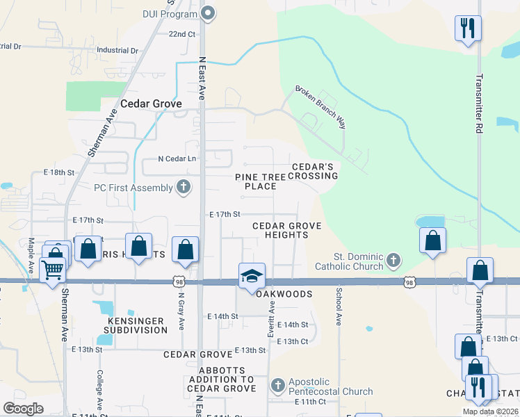 map of restaurants, bars, coffee shops, grocery stores, and more near 2821 East 17th Street in Panama City