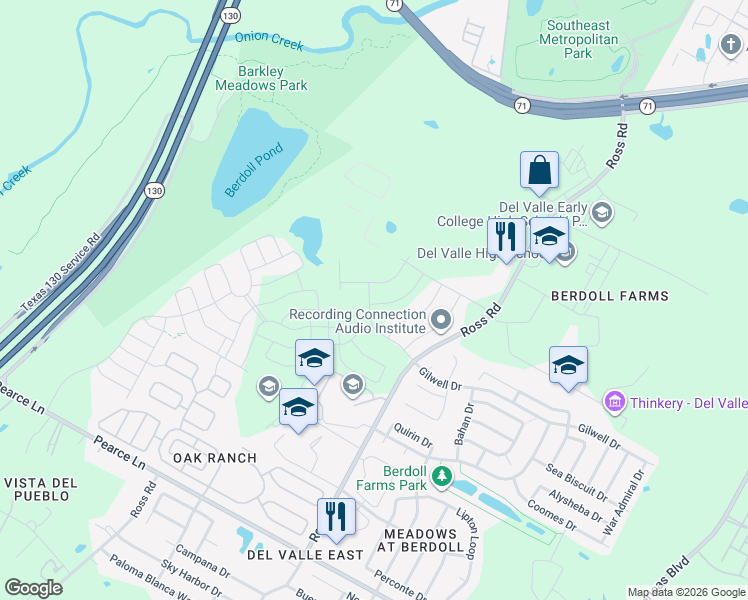 map of restaurants, bars, coffee shops, grocery stores, and more near 5029 Hazelnut Lane in Del Valle